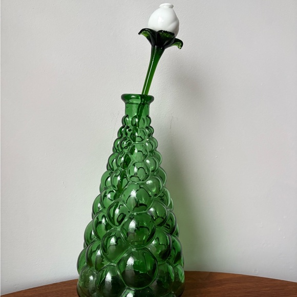 Emerald Bubble Design Vase Italian Empoli Bottle - Picture 9 of 13